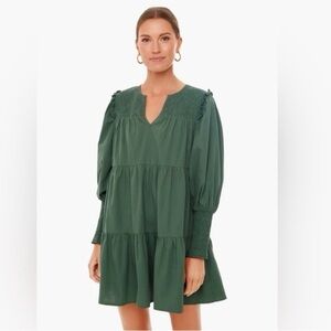 Pomander Place Forest Green Smocked Tiered Midi Dress